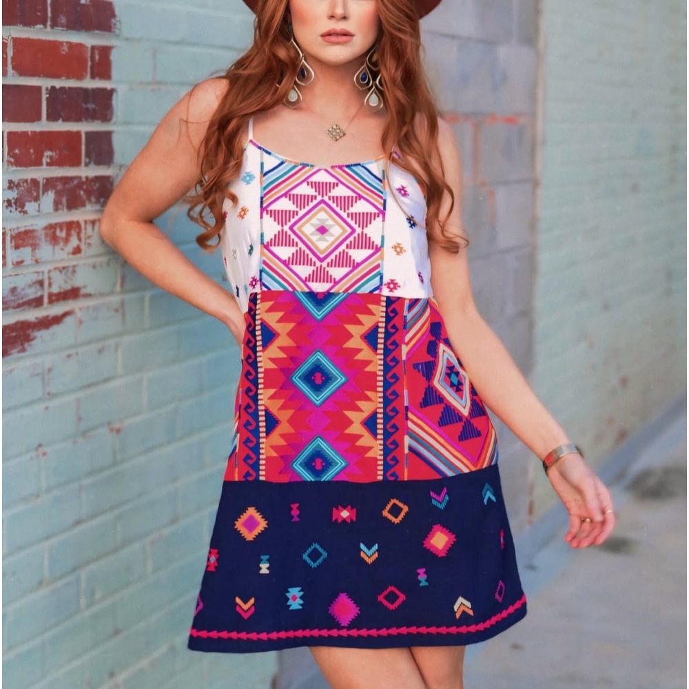 Savanna Jane Boho Embroidered Tank Spaghetti Strap Dress Size Large